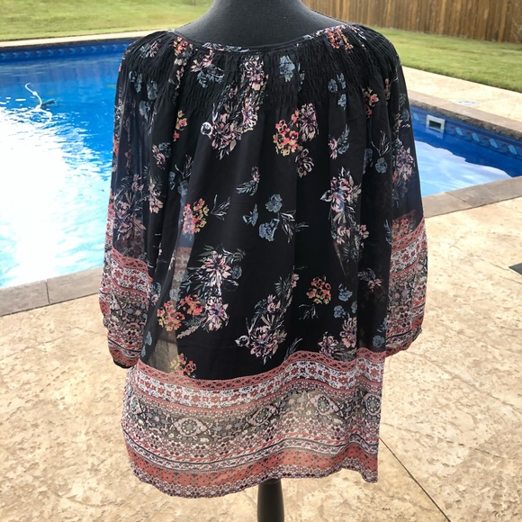 Black floral sheer ladies top -Knox Rose 🌹 - Picture 3 of 5